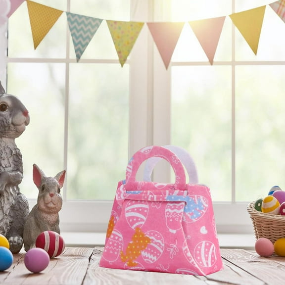 Clearance Under $5!Yyuenw Easter Bunny Basket Bags, Easter Egg Hunt Bags, Candy Gifts Storage, Spring Bunny Egg Design Non-Woven Tote Bags with Handles for Treat Gift Wrapping Presents Party Supplies