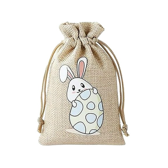 Clearance Under $5!Yyuenw Easter Burlap Bag Easter Burlap Bags with Drawstrings Bunny Rabbit Linen Pouches Sacks with Ribbon Party Favor Bag for Birthday Treats Goodie
