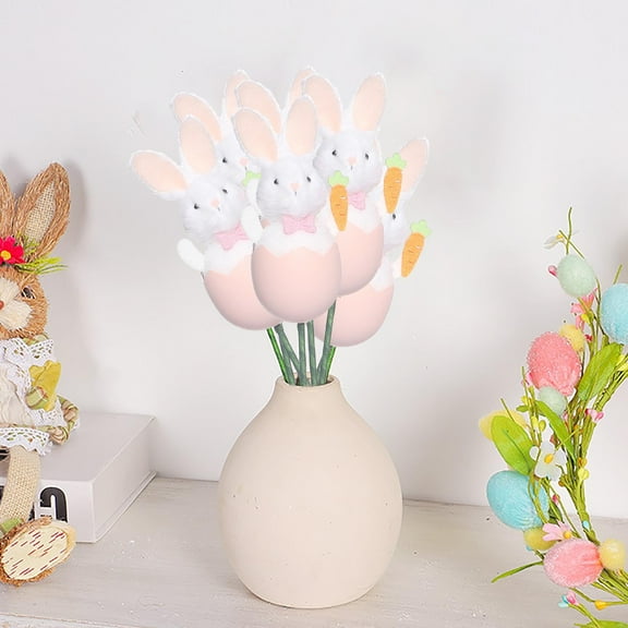 Clearance Under $5!Yyuenw Easter Decorations Artificial Flower with Bunny, Plush Rabbit with Egg, Easter Ornament, Bunny Flowers for Easter Tabletop Decorations Centerpieces Spring Decor for Table