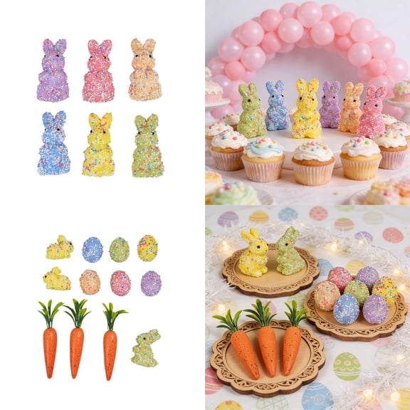 Yyuenw Easter Decorations, Easter Eggs Colorful Rabbits Carrots Garden And Patio Decorations Holiday Party Ornaments Realistic Objects, Easter Decor