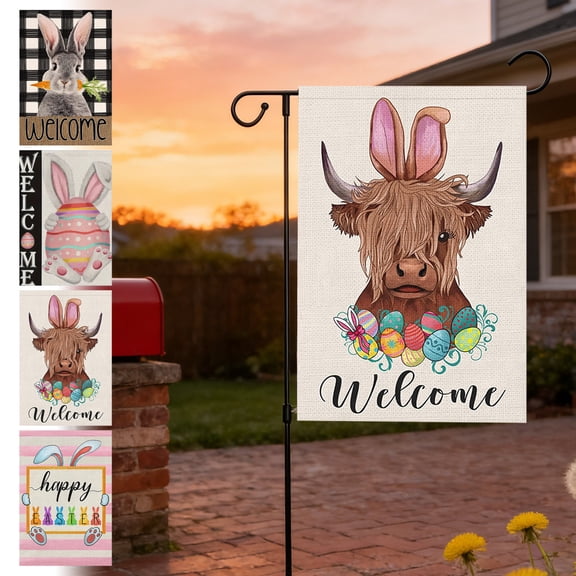 Yyuenw Easter Decorations, Easter Garden Flag Spring Outdoor Garden Flag Decor Easter Welcome Flag Doubles-sided Linen Yard Flag For Yard Patio Front Door Holiday Decoration House Flag, Easter Decor