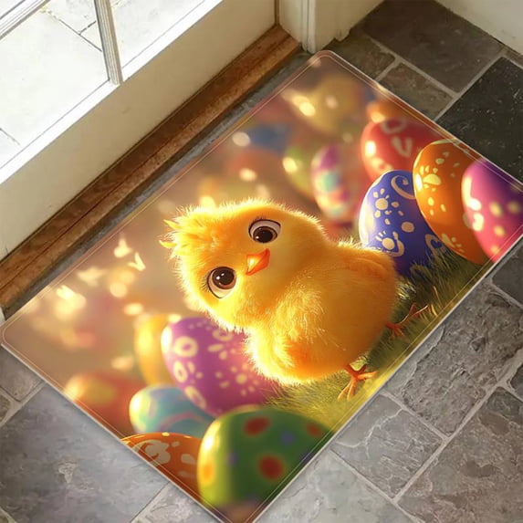 Yyuenw Easter Decorations, Easter Welcome Mat Absorbent Doormat Front Door Rug Holiday Chickens Designs Non Slide Indoor Outdoor Waterproof Doormat for Spring Decor Home Entryway