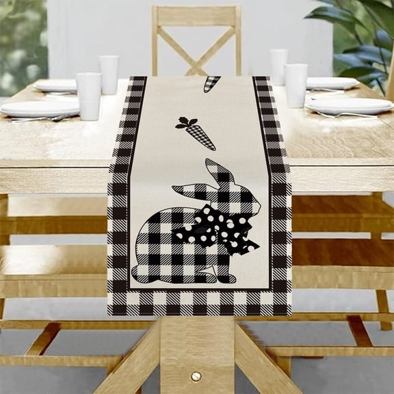 Yyuenw Easter Table Runners - Classic Black & White Rabbit Print Table Runners - Minimalist Easter Decorations for Home, Party & Spring Table Settings