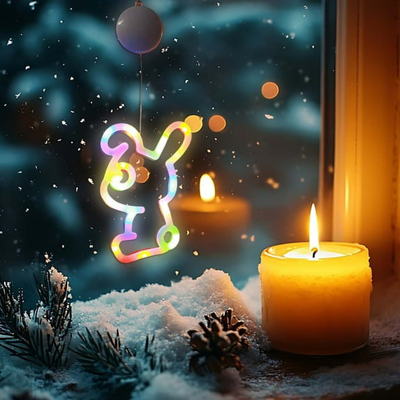 Clearance Under $5!Yyuenw Easter Window Lights Decorations with Timer, Battery Powered Hanging Pink Yellow White Blue Lighted Bunny Shaped Sucker LED Lamp for Holiday Indoor Home Decor