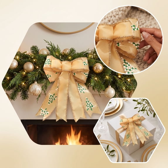 Yyuenw Fabric Christmas Bow Decorations, 3D Holiday Bows for Xmas Tree Wreath Garland, Gift Topper Ornaments for Home Wall Door & Winter Party Layout