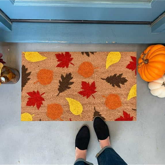 Yyuenw Fall Door Mat Autumn Hello Pumpkin Door Mat for Front Door Outdoor Halloween Doormat Thankgiving Door mat with Non Slip Backing,16 X 24, Maple Leaves