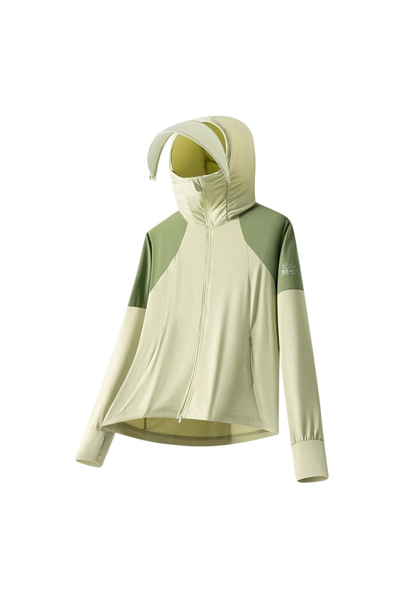 Full Coverage UPF50+ Sun UV Hoodies, Ice Silk Cooling Fabric Full Face Mask Thumb Hole Coat for Men Women, Outdoor Hiking Beach