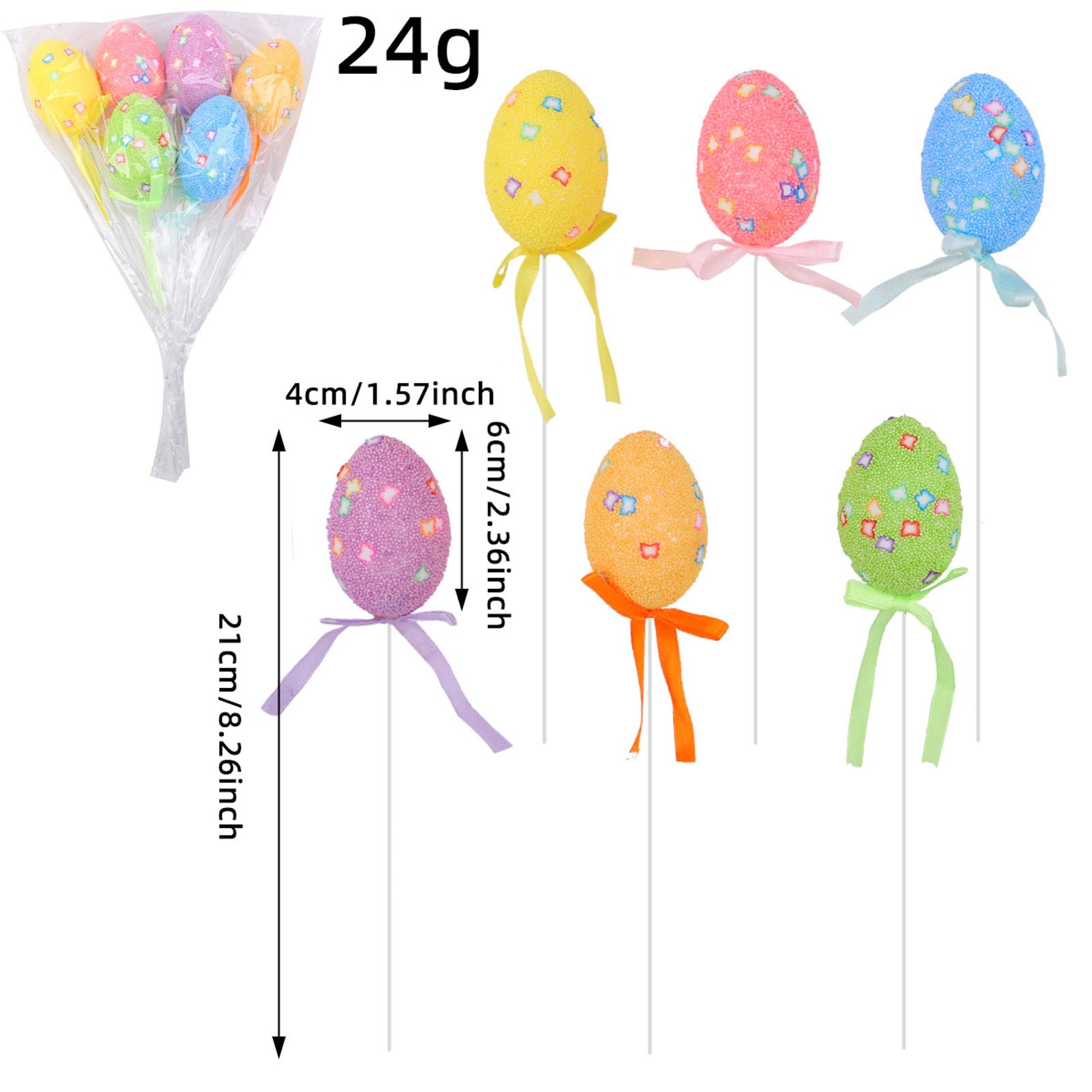 Yyuenw Glitter Easter Egg Plant Picks,Easter Eggs Blossom Branches for Easter Decor, Foam Crafts Wooden Stake Decoration Cake Topper Sticks Garden Ornament, Assorted Colors