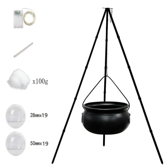 Yyuenw Halloween Bubbling Cauldron Decorations Indoor Outdoor DIY Bubble Pot Set Lighted Witches Cauldron Spooky Black Plastic Bowl Decor for Home Kitchen Room Party Table Garden Yard Porch