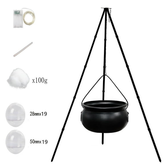 Yyuenw Halloween Bubbling Cauldron Decorations Indoor Outdoor DIY Bubble Pot Set Lighted Witches Cauldron Spooky Black Plastic Bowl Decor for Home Kitchen Room Party Table Garden Yard Porch