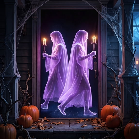 Yyuenw Halloween Door Cover 35x72 Inch, Ghost Curtain for Front Door, Spooky Polyester Wall Hanging Party Decoration