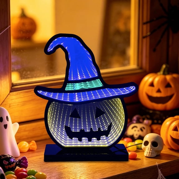 Yyuenw Halloween Glowing Tunnel Light LED Acrylic Ornament, Double-Sided Pumpkin Ghost Bedroom Decor Lamp