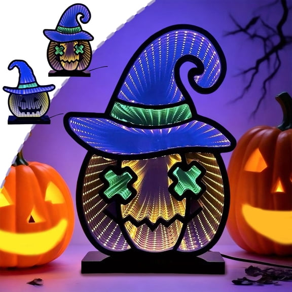 Yyuenw Halloween Glowing Tunnel Light LED Acrylic Ornament, Double-Sided Pumpkin Ghost Bedroom Decor Lamp