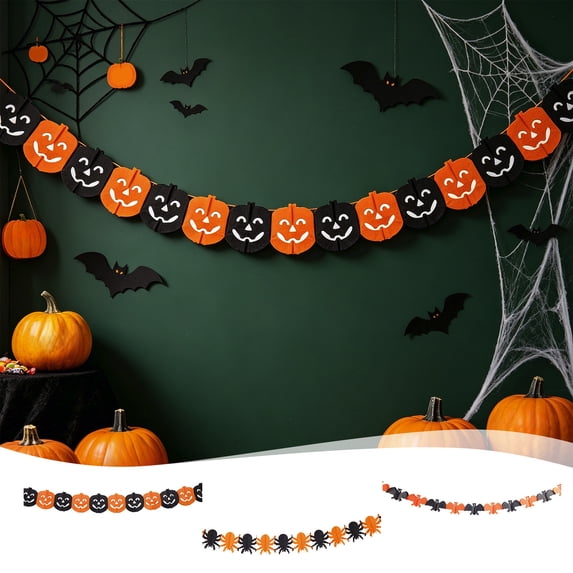 Yyuenw Halloween Paper Hanging Decorations 118in Spider Pumpkin Tissue Garland, Party Ceiling Wall Decor for Home, Classroom
