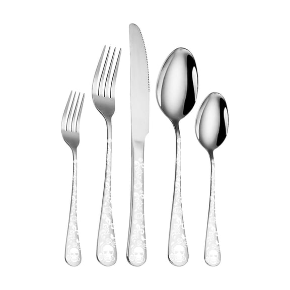 Yyuenw Halloween Skull Stainless Steel Tableware Set,Skull Silverware Set Piece Matte Black Unique Flatware Set,Knife Pattern Tableware Durable Cutlery Halloween Home Kitchen,Dishwasher