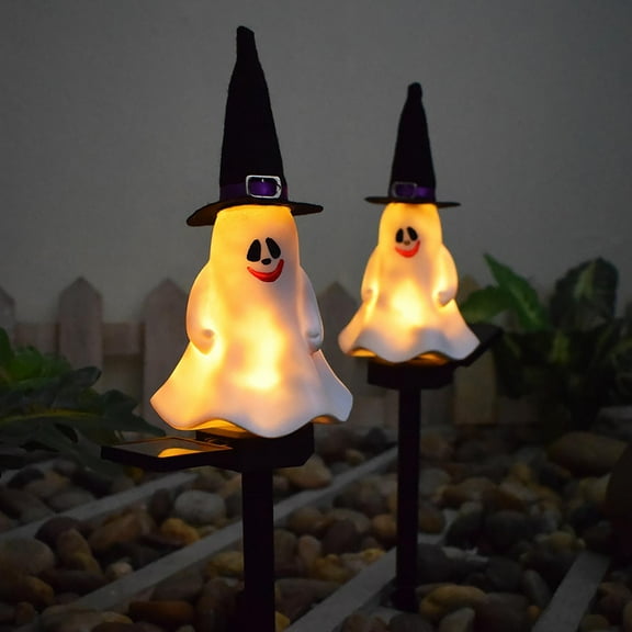 Yyuenw Halloween Solar Ghost Stake Lights Outdoor Solar Lights Garden Halloween Ghost Pathway Lights Decorations Waterproof Ghost Stake Lamps for Balcony Yard Lawn Pathway Home Party
