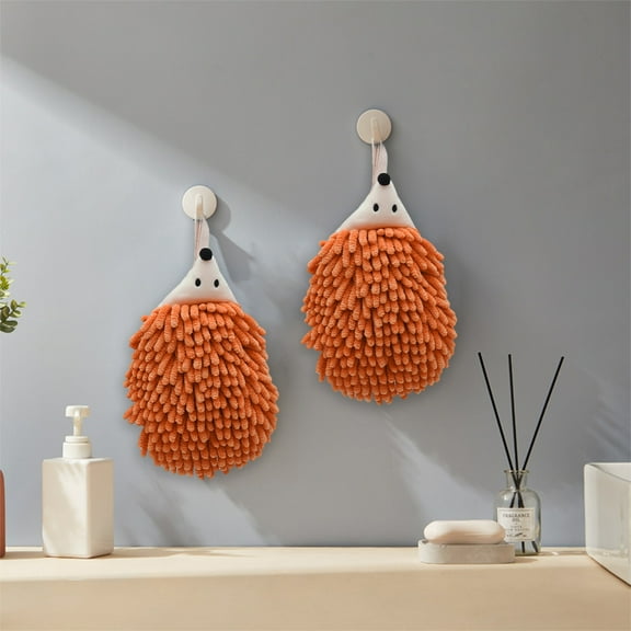 Yyuenw Hand Towels With Hanging Loops, Puff Ball Hand Towel, Hedgehog Chenille Hand Towel, Chenille Hand Towels for Bathroom,Kitchen and Bedroom, Absorbent Hangable Multifunctional Hand Towel