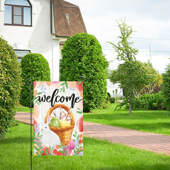 Clearance Under $5!Yyuenw Happer Easter Garden Flag 12 x 18 inch Double Sided Outside decorations,Easter Rabbit Small Garden Flags For Outdoor Yard Lawn
