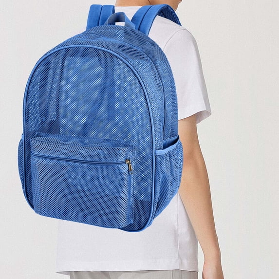 Yyuenw Heavy Duty Mesh Backpack Transparent Mesh Backpack Beach Bag Semi-transparent Mesh Bookbag with Bungee and Comfort Padded Straps for Commuting, Swimming, Beach, Outdoor Sports