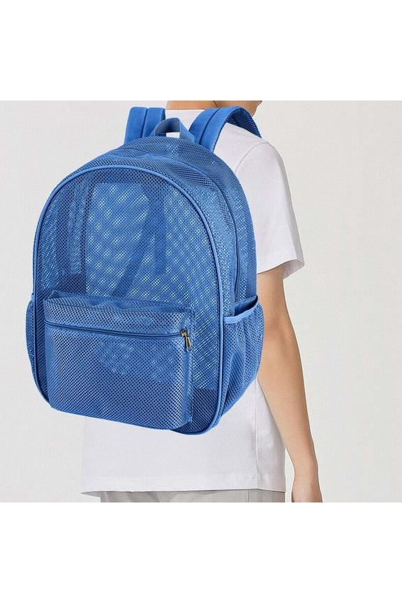 Heavy Duty Mesh Backpack Transparent Mesh Backpack Beach Bag Semi-transparent Mesh Bookbag with Bungee and Comfort Padded Straps for Commuting, Swimming, Beach, Outdoor Sports
