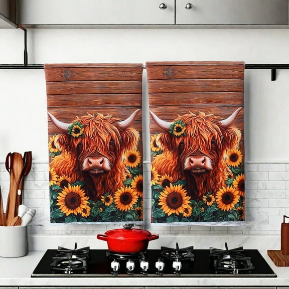 Yyuenw Highland Cow Print Hand Towels - 18x27 inch Spring Moving Gift & Seasonal Easter Decorations for Home and Bathroom