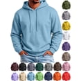 thumbnail image 1 of Yyuenw Hoodies for Men Fleece Lined Warm Pullover Long Sleeve Sweatshirts Casual Drawstring Hooded Solid Soft Comfy Fall Winter Sweatshirts Light Blue 2XL, 1 of 7