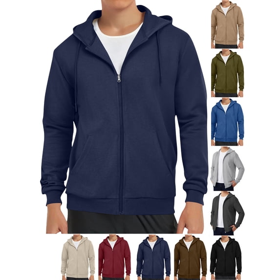 Yyuenw Hoodies for Men Casual Zip-up Long Sleeve Jacket Fall Winter Athletic Solid Drawstring Hooded Sweatshirts with Pocket