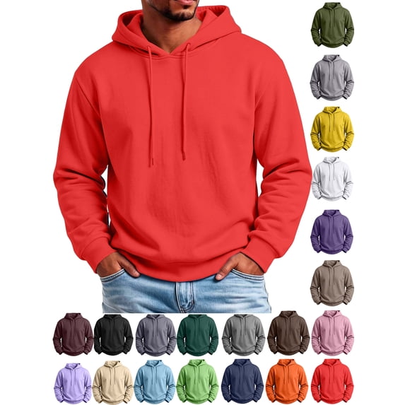 Yyuenw Hoodies for Men Fleece Lined Warm Pullover Long Sleeve Sweatshirts Casual Drawstring Hooded Solid Soft Comfy Fall Winter Sweatshirts Red 3XL