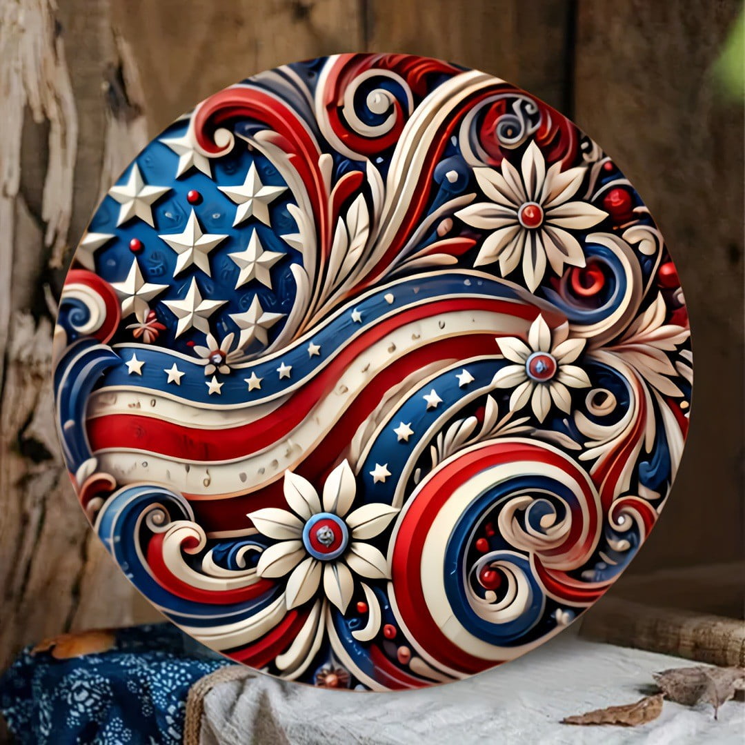 Clearance Under $5!Yyuenw Independence Day Decoration 2D Outdoor Home Circular Decoration Pendant Wall Decoration Pendant 4th of July Decoraitons