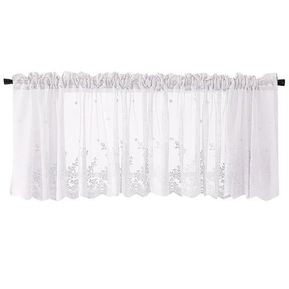Yyuenw Lace Floral Curtain 51x16in, White Semi Sheer Window Valance Embroideried Floral Vintage Lace Valance Curtain for Living Room Bedroom Bathroom Cafe