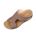 thumbnail image 1 of Yyuenw Ladies PU Open Toe Cross Strap Wedge Slides Casual Beach Vacation Footwear, 1 of 9