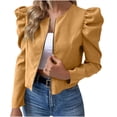 thumbnail image 1 of Yyuenw Ladies Round Neck Cropped Faux Suede Zip Jacket Puff Shoulder Slim Office Commuter Outerwear Early Fall, 1 of 7