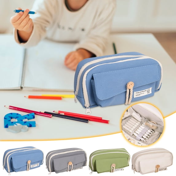 Yyuenw Large Capacity Pencil Case Button Pen Bag With Large Capacity Canvas Stationery Bag