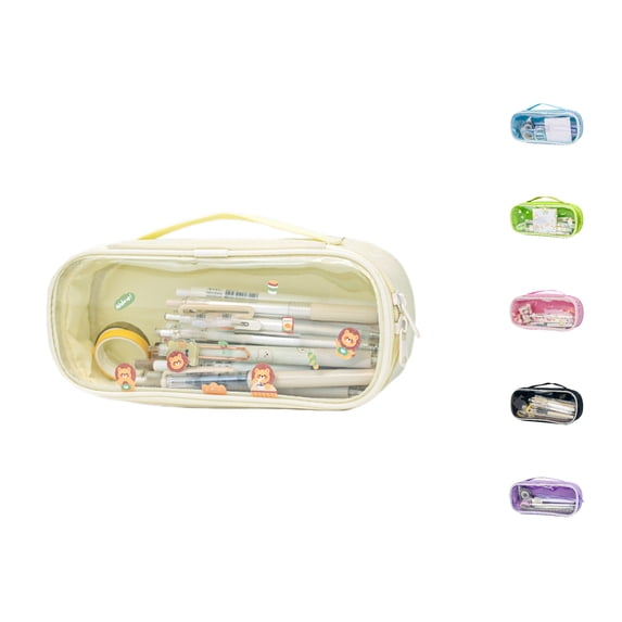 Yyuenw Large‑Capacity Transparent Pencil Case with Handle, Oxford Cloth Multi‑Compartment Pen Bag, Portable Stationery Organizer