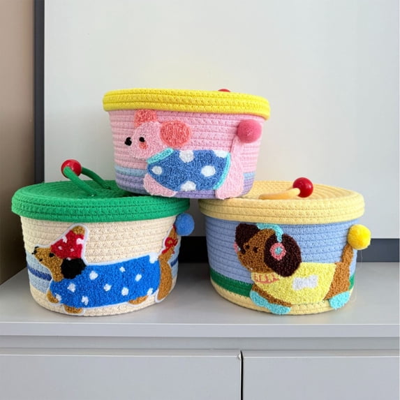 Yyuenw Lidded Cotton Rope Storage Basket with Lid 9x6-inch Adorable Animal-Shaped Storage Box Perfect for Gift Bag, Snack and Toys