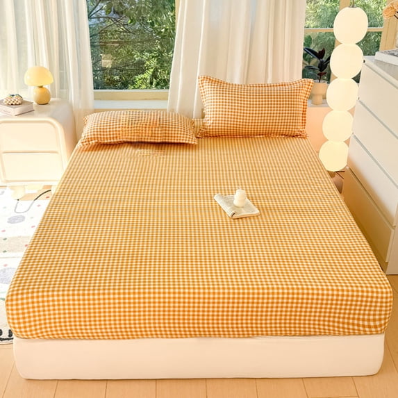 Yyuenw Light-Colored Plaid Bed Cover, 60x78-Inch Mattress Protector, Breathable and Skin-Friendly, Perfect for Rustic Home Decor