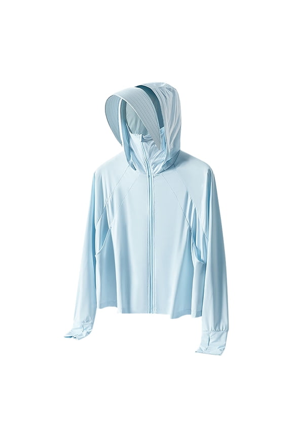 Men Women Packable Cooling Ice Silk Sun Hoodie, UPF50+ Solid & Color Block Two Tone Full Face Cover Breathable Coat for Vacation Beach Travel
