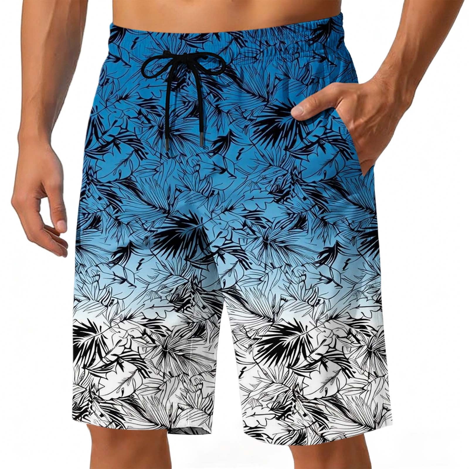 Yyuenw Men's Hawaiian Casual Shorts with Pockets Simple Patterns Beach ...
