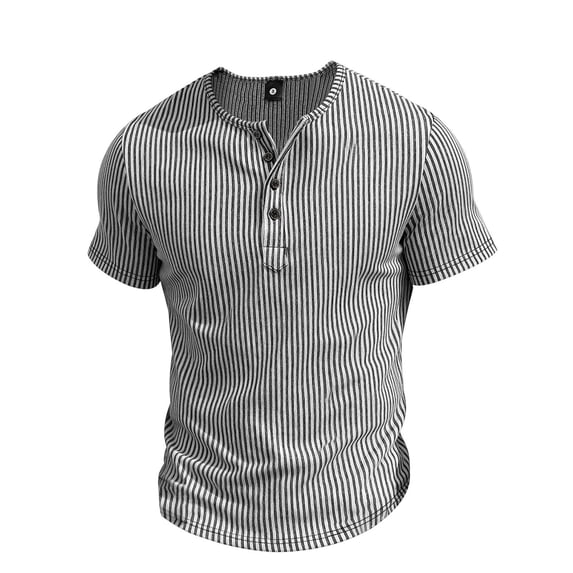 Yyuenw Men's Solid Color Linen Short Sleeve T-Shirt, Casual Button Placket Tee for Men, Breathable Summer Wear