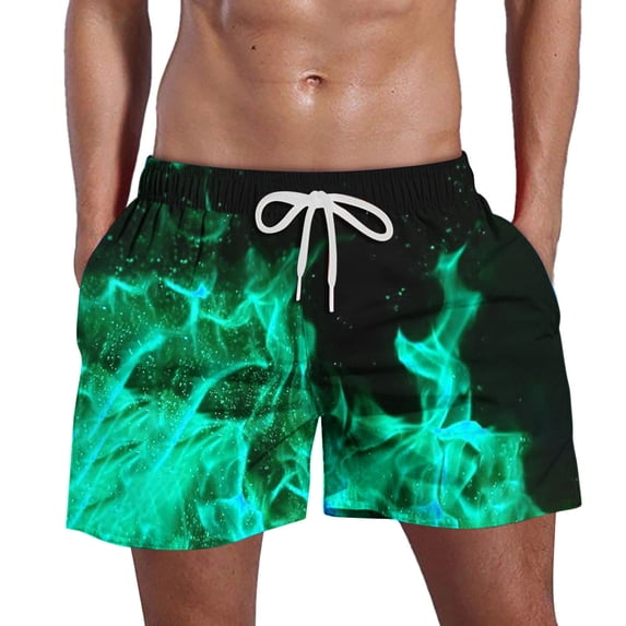 Yyuenw Men's Stylish Flame Gradient Shorts Quick Dry Drawstring Summer Beach Shorts with Pockets for Casual Vacation