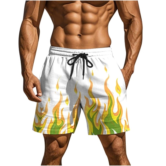 Yyuenw Men's Stylish Flame Gradient Shorts Quick Dry Drawstring Summer Beach Shorts with Pockets for Casual Vacation