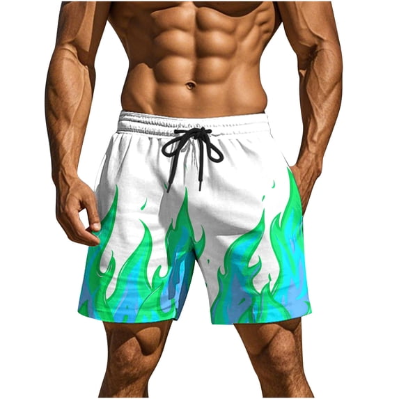 Yyuenw Men's Stylish Flame Gradient Shorts Quick Dry Drawstring Summer Beach Shorts with Pockets for Casual Vacation