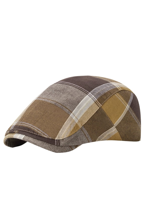 Men's Women's Vintage Plaid Flat Cap, British Style Tartan Ivy Newsboy Hat, Cotton Blend Beret for Casual,Business Wear