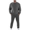 thumbnail image 1 of Chiccall Mens 2 Piece Outfits Crew Long Sleeve Sweatshirts Wide Leg Elastic Waist Drawstring Sweatpants 2 Pockets Casual Warm Sets, 1 of 7