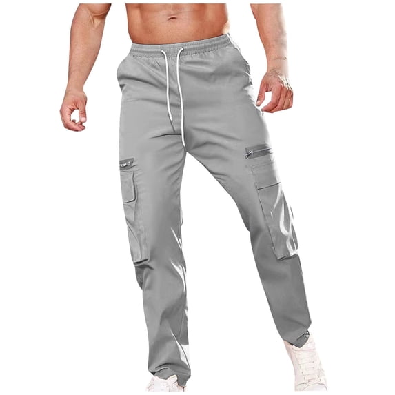 Dvprdro Mens Cargo Elastic Waist Pants Breathable Wicking Slim Fit Drawstring Sweatpants Work Athletic Casual for Men with Multi Pockets