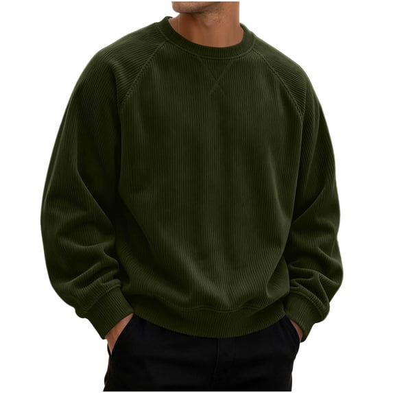 Chiccall Mens Corduroy Sweatshirts Crewneck Long Sleeve Pullover Casual Loose Athletic Sweatshirts
