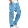 thumbnail image 1 of Dvprdro Mens Cotton Cargo Sweatpants Breathable Open Bottom Elastic Waist Fashion Athletic Joggers Drawstring Wide Leg Baggy Pants with Pockets, 1 of 5