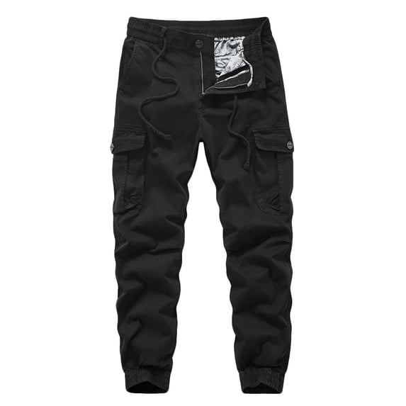 Dvprdro Mens Cotton Cargo Sweatpants Elastic Waist Drawstring Casual Athletic Pants Closed Bottom Workout Joggers with Pockets