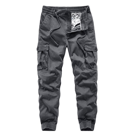 Dvprdro Mens Cotton Cargo Sweatpants Elastic Waist Drawstring Casual Athletic Pants Closed Bottom Workout Joggers with Pockets