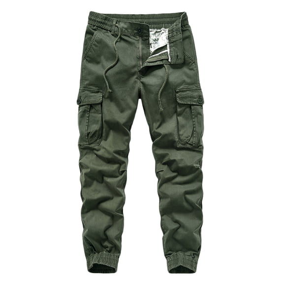 Dvprdro Mens Cotton Cargo Sweatpants Elastic Waist Drawstring Casual Athletic Pants Closed Bottom Workout Joggers with Pockets